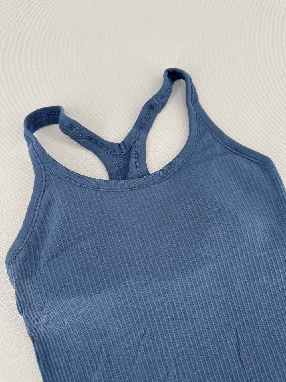 Lululemon Ebb to Street Tank Top Blue Ribbed Built-In Bra